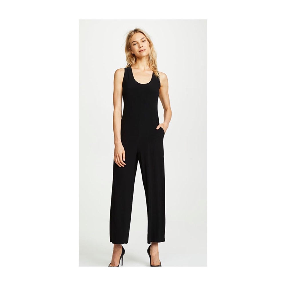 Norma Kamali Cross back Cropped Jumpsuit in Black - Picture 2 of 3